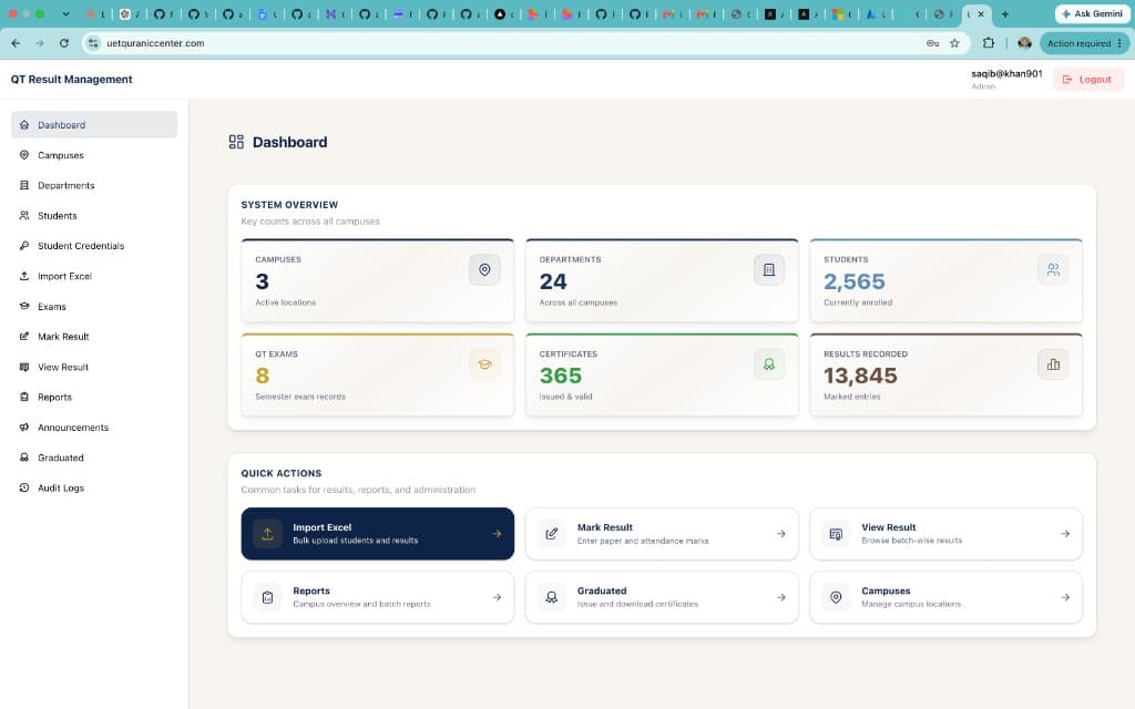 UET Quran Translation — Result System preview